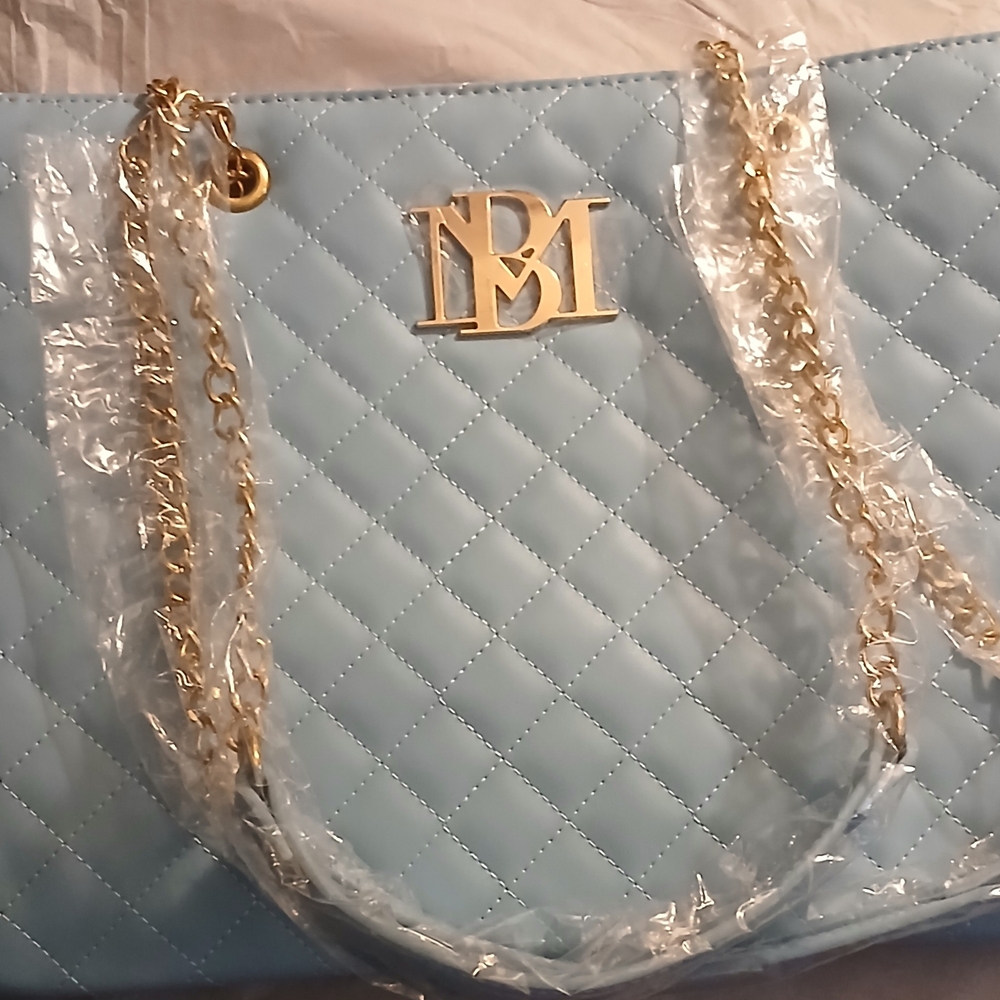 Light Blue Quilted Chain Shoulder Bag